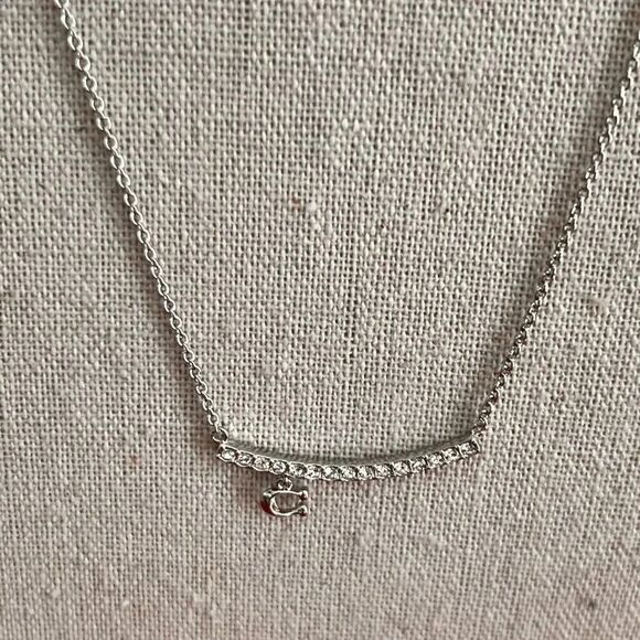 COACH Signature C Pave Bar Charm Necklace Silver Tone 18” Total NWT # TSNK - Picture 4 of 10